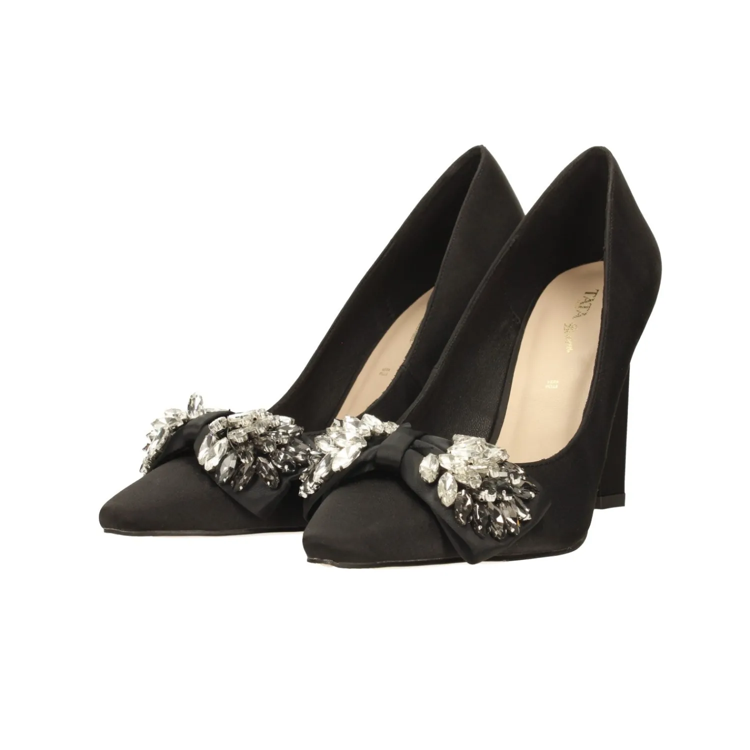 Décolleté>Tata Italia Décolleté in satin con fiocco luccicante sulla punta. Tacco triangolare alto 10.5cm Nero