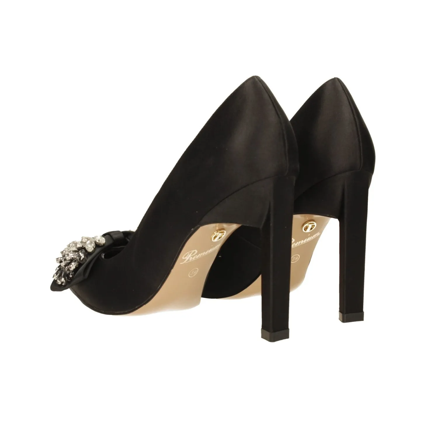 Décolleté>Tata Italia Décolleté in satin con fiocco luccicante sulla punta. Tacco triangolare alto 10.5cm Nero