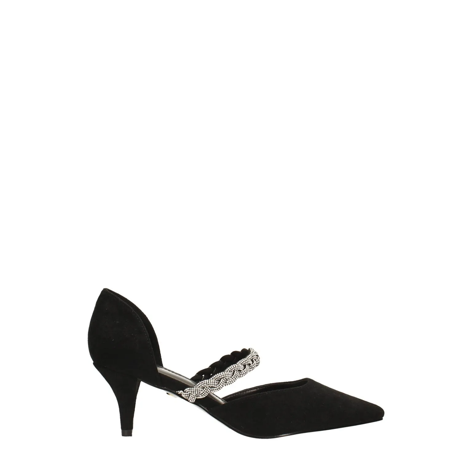 Décolleté|Articoli In Promozione>Tata Italia Décolleté scamosciate aperte ai lati con cinturino centrale con strass. Tacco alto 6cm Nero