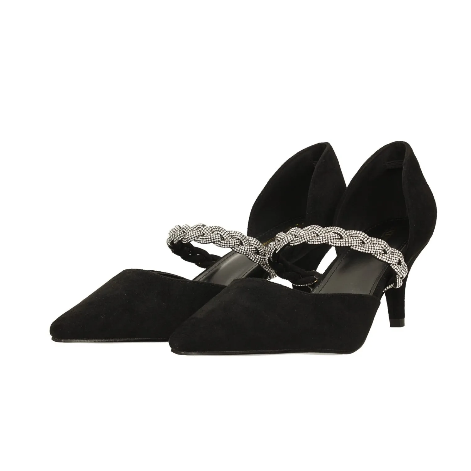 Décolleté|Articoli In Promozione>Tata Italia Décolleté scamosciate aperte ai lati con cinturino centrale con strass. Tacco alto 6cm Nero
