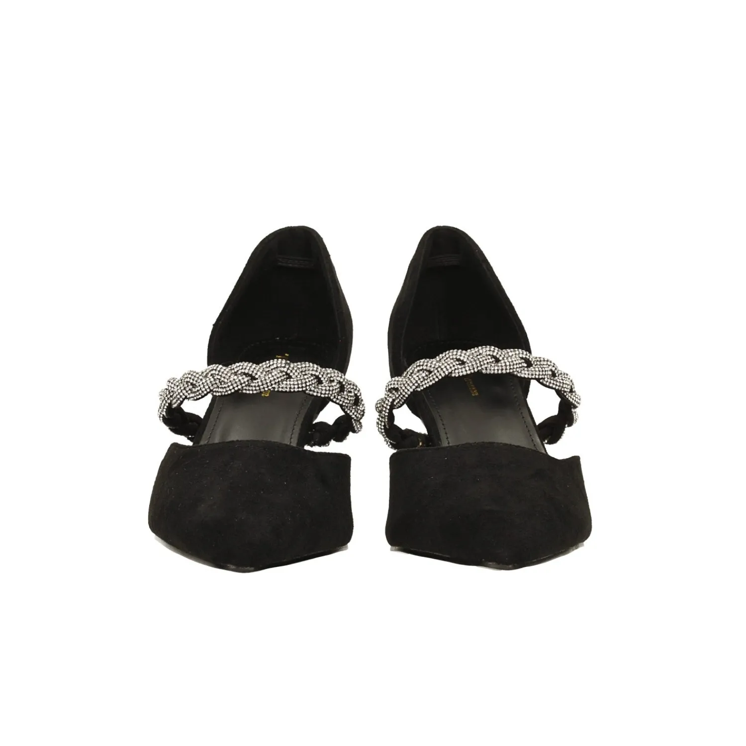 Décolleté|Articoli In Promozione>Tata Italia Décolleté scamosciate aperte ai lati con cinturino centrale con strass. Tacco alto 6cm Nero