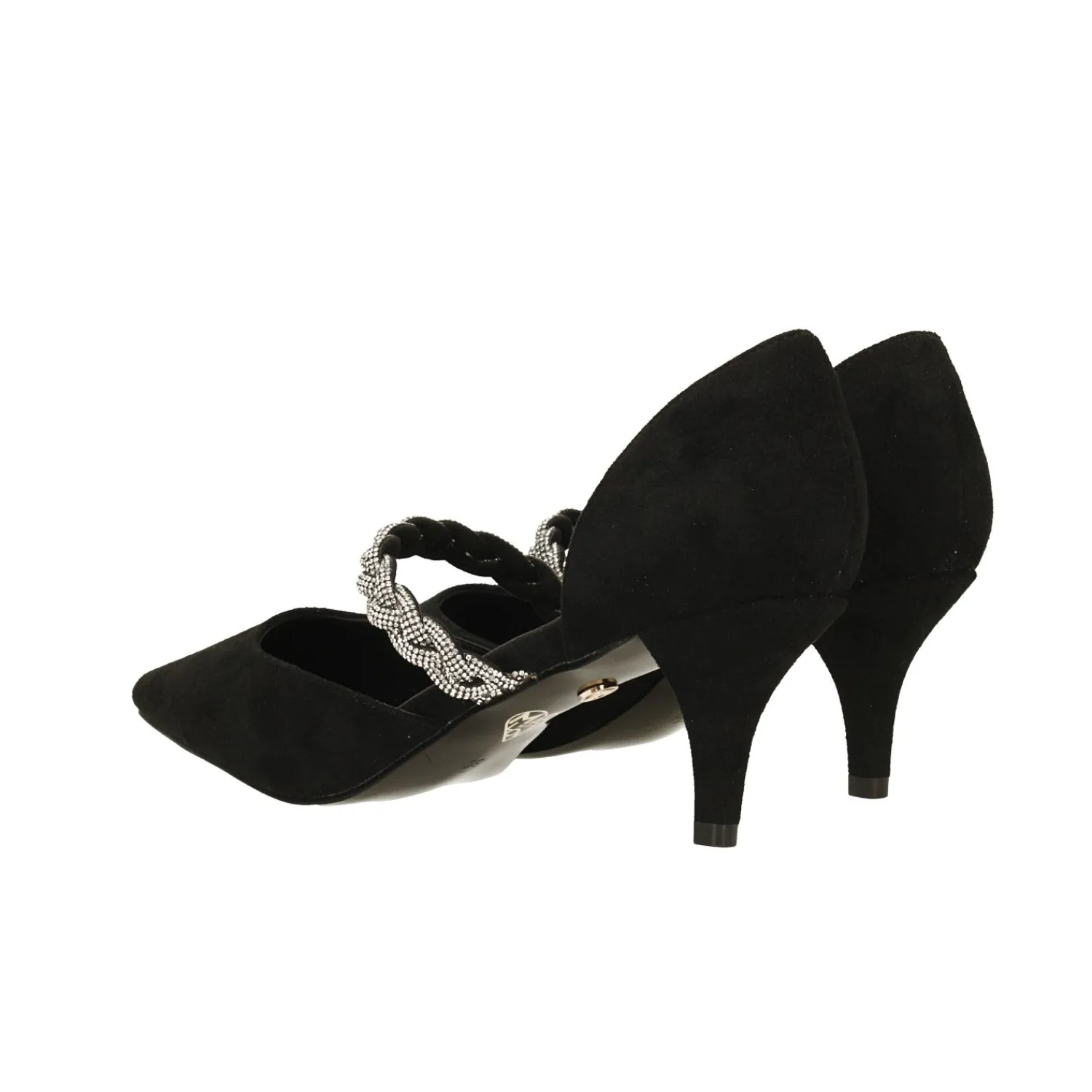 Décolleté|Articoli In Promozione>Tata Italia Décolleté scamosciate aperte ai lati con cinturino centrale con strass. Tacco alto 6cm Nero