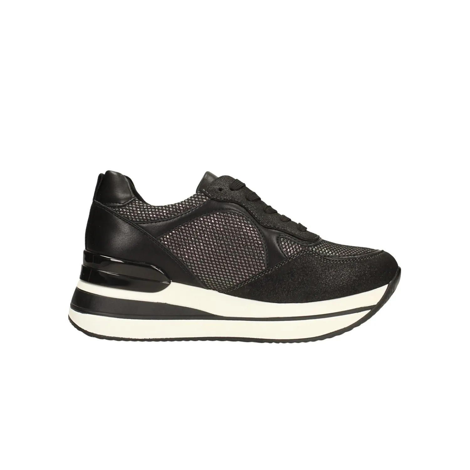 Sneakers|Articoli In Promozione>Tata Italia Sneakers nere con inserti in tessuto. Tacco alto 4cm Argento